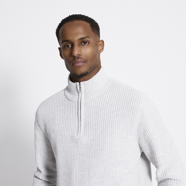 Half-zip knit sweater "Frans" Grey Melange